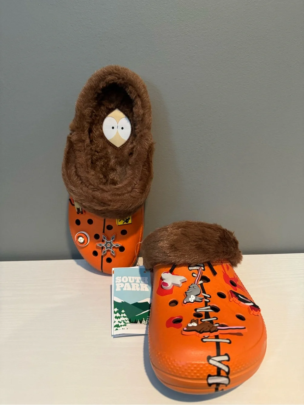 South Park Kenny CROCS Orange Faux-Fur Lined Clog Mule with Character Charms